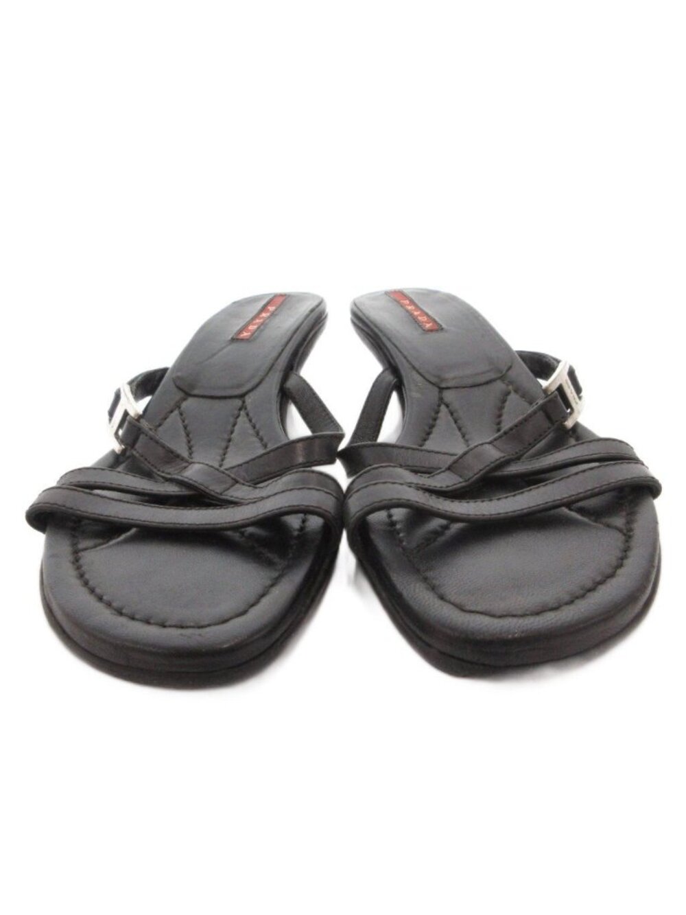 Prada Sandals Pin Heels Strap Logo Leather 35 Black - Picture 4 of 7